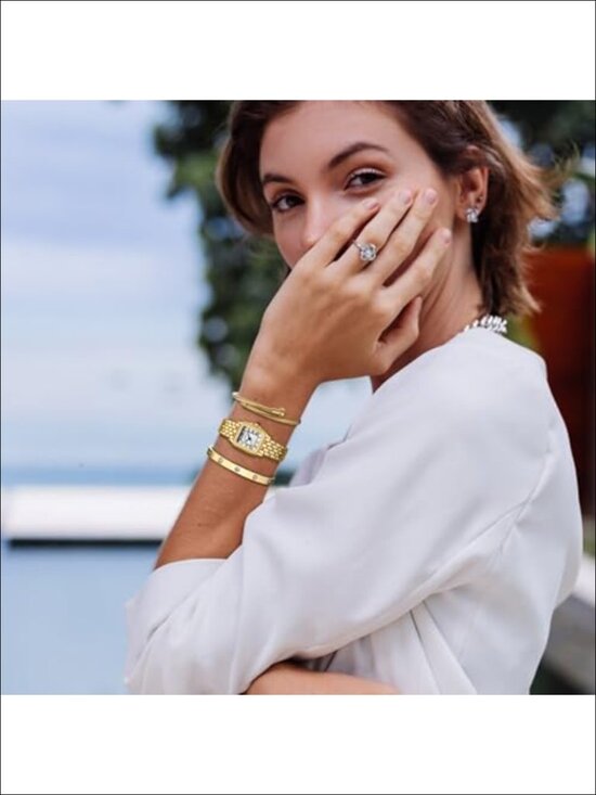Gold Bangle Watch and Bracelet Set with Adjustable Links main image 4